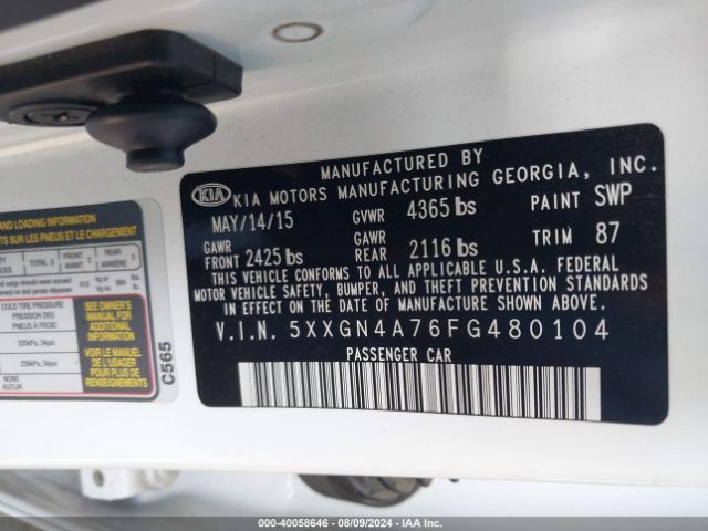 5XXGN4A76FG480104 KIA OPTIMA EX