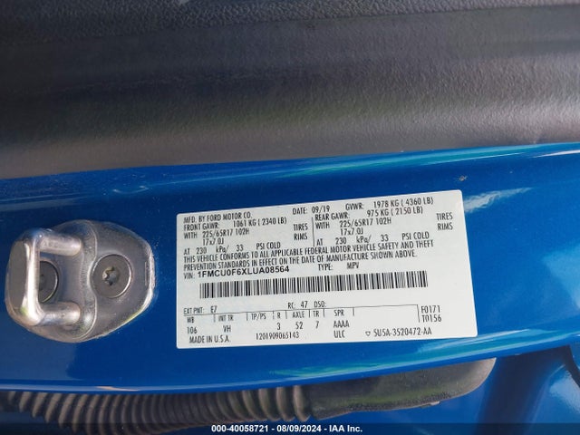 Ford ESCAPE S 2020 1FMCU0F6XLUA08564 Image 9