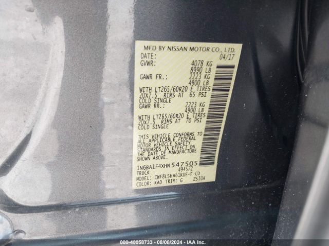 2017 NISSAN TITAN XD 1N6BA1F4XHN547505 Photo 8