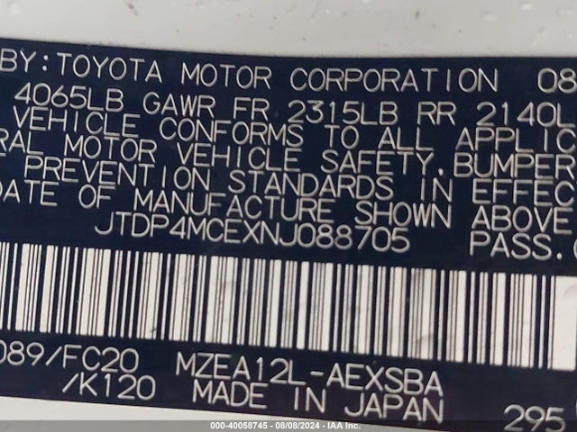 Toyota COROLLA SE 2022 JTDP4MCEXNJ088705 Image 9