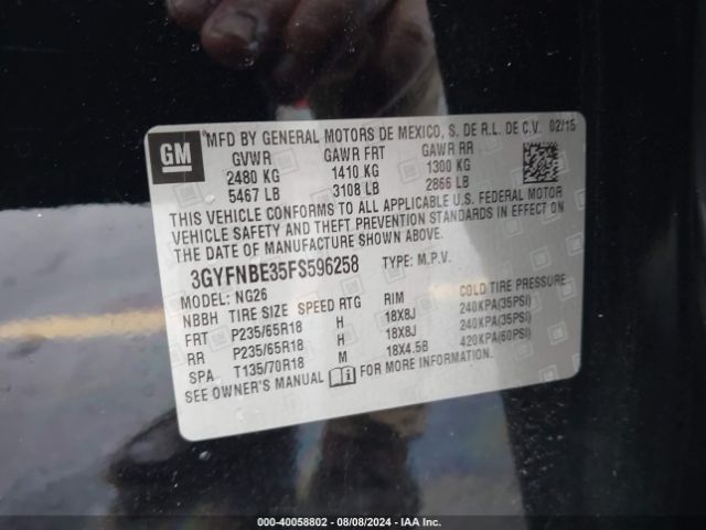 3GYFNBE35FS596258 Cadillac Srx Luxury Collection