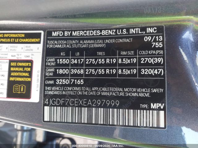 4JGDF7CEXEA297999 Mercedes-Benz Gl 450 4matic