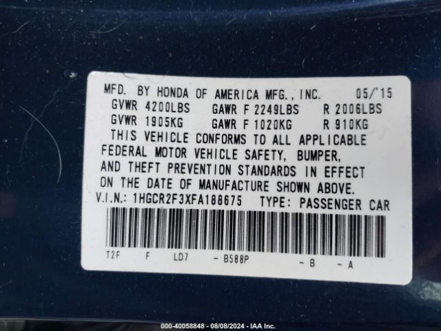 1HGCR2F3XFA188675 Honda ACCORD LX