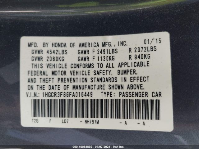 1HGCR3F86FA016449 Honda Accord Ex-l V-6
