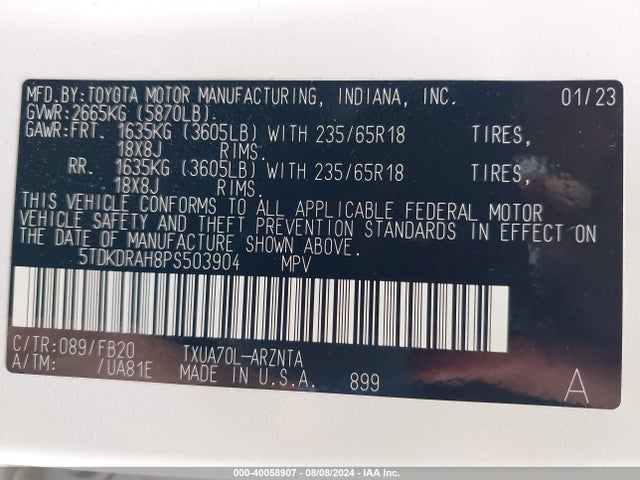 Toyota Highlander Le 2023 5TDKDRAH8PS503904 Image 9