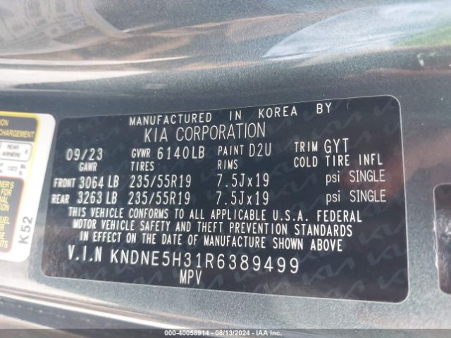 KNDNE5H31R6389499 KIA Carnival Mpv Sx