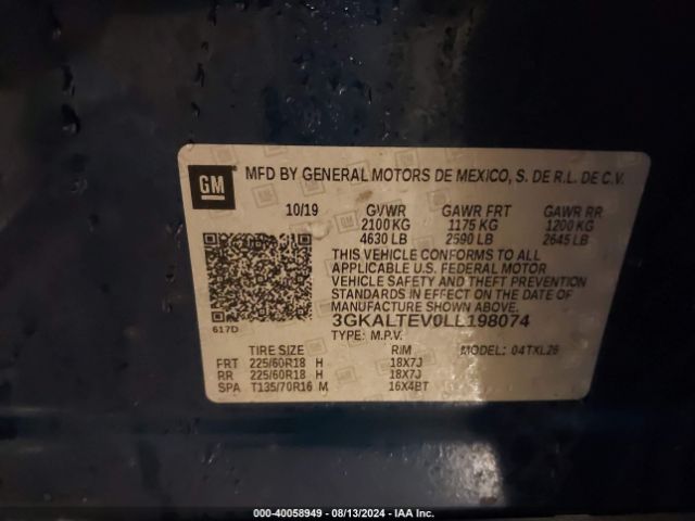 3GKALTEV0LL198074 GMC Terrain Awd Sle