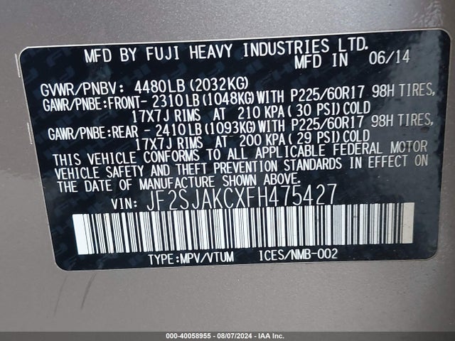 Subaru Forester 2.5i Limited 2015 JF2SJAKCXFH475427 Image 9
