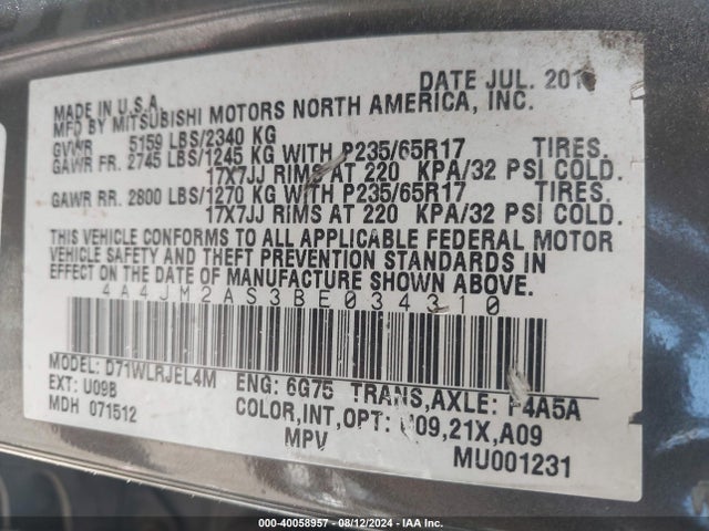 2011 MITSUBISHI ENDEAVOR 4A4JM2AS3BE034310 Photo 8