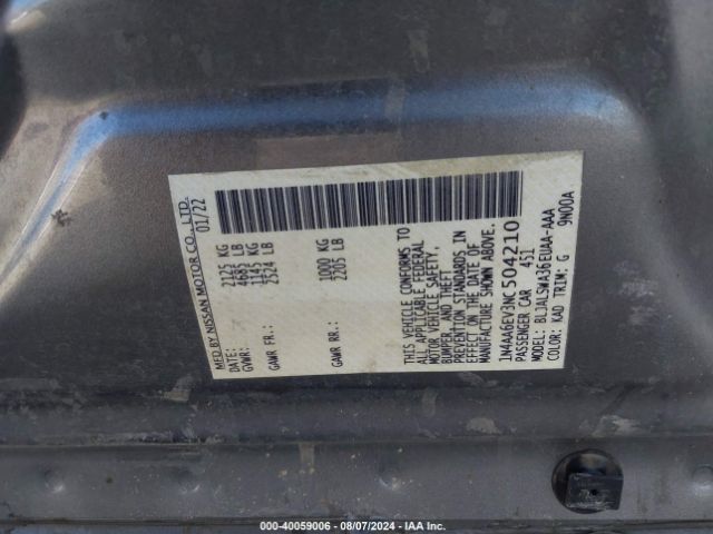 1N4AA6EV3NC504210 Nissan Maxima Sr Xtronic Cvt