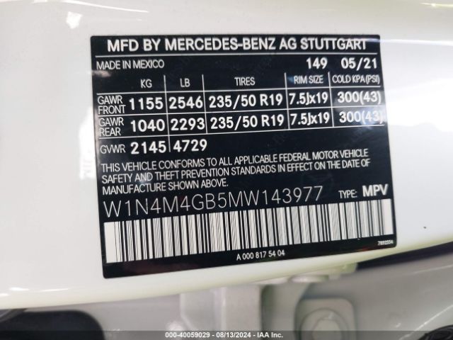 W1N4M4GB5MW143977 Mercedes-Benz GLB 250