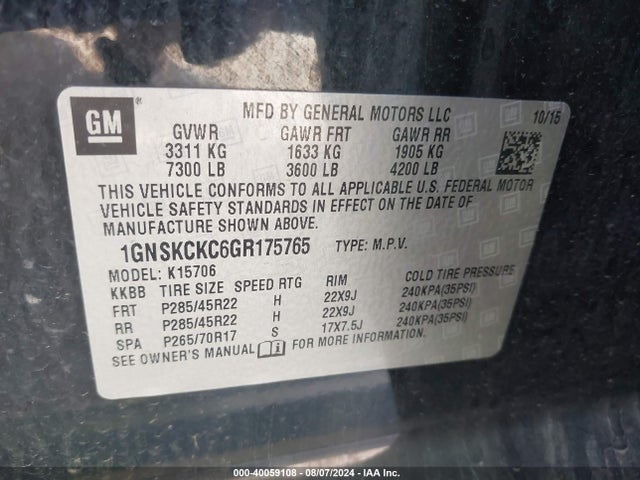 Chevrolet Tahoe Ltz 2016 1GNSKCKC6GR175765 Image 9