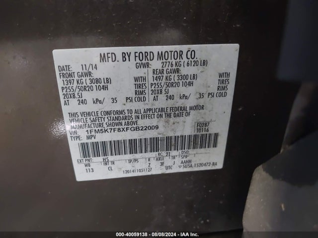 Ford Explorer Limited 2015 1FM5K7F8XFGB22009 Image 9