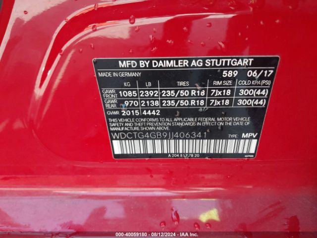 WDCTG4GB9JJ406341 Mercedes-Benz Gla 250 4matic