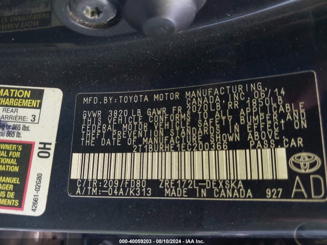 Toyota Corolla S Plus 2014 2T1BURHE1EC200366 Image 9