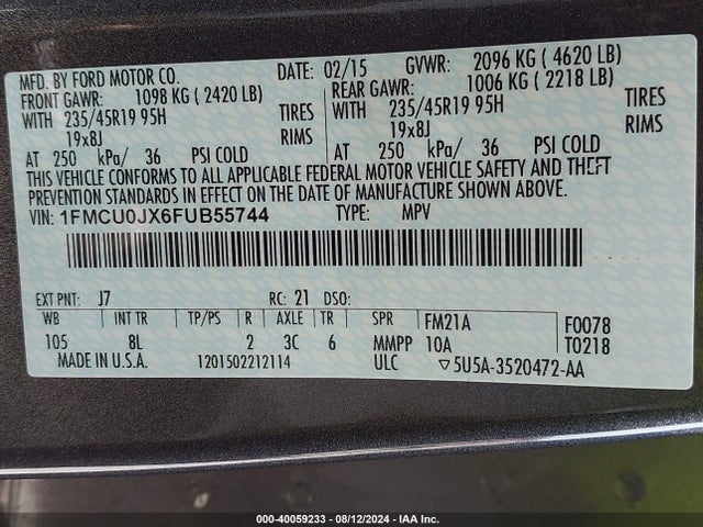 Ford Escape Titanium 2015 1FMCU0JX6FUB55744 Image 9