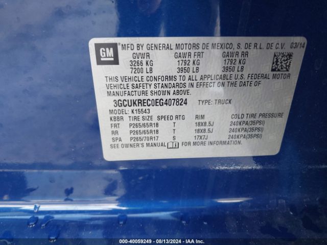 3GCUKREC0EG407824 Chevrolet Silverado 1500 2lt