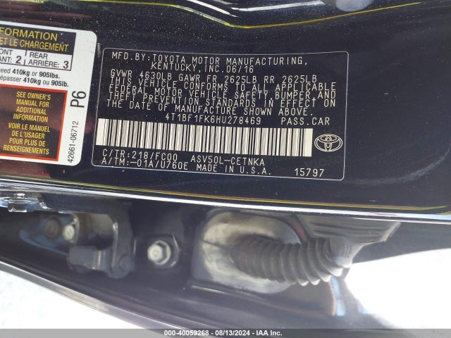 Toyota CAMRY LE 2017 4T1BF1FK6HU278469 Image 9