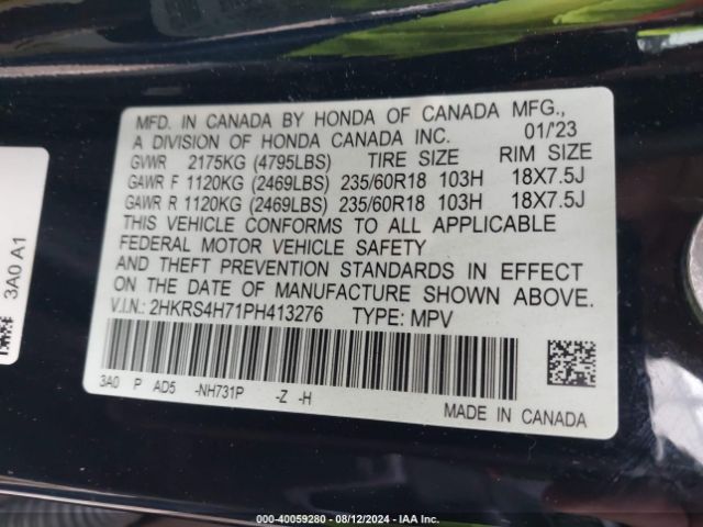 2HKRS4H71PH413276 Honda Cr-v Ex-l Awd