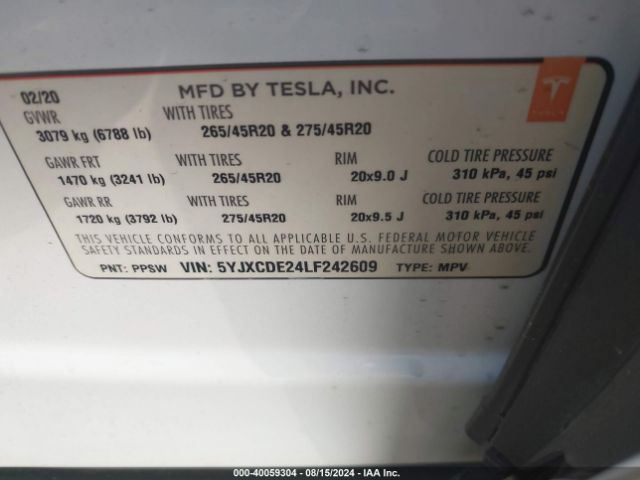 5YJXCDE24LF242609 Tesla Model X Long Range Dual Motor All-wheel Drive/long Range Plus Dual Motor All-wheel Drive