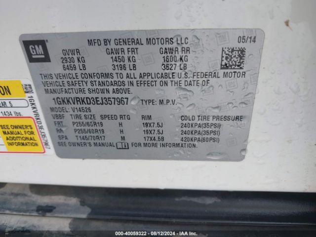 1GKKVRKD3EJ357967 GMC Acadia Slt-1