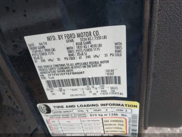 1FTFW1EF7EFB60067 Ford F-150 Fx4