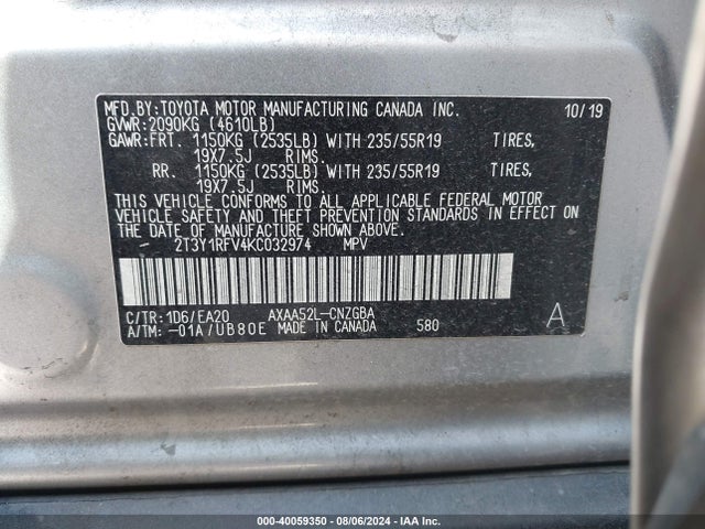 Toyota Rav4 Limited 2019 2T3Y1RFV4KC032974 Image 9
