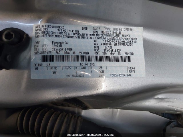 Ford FOCUS SE 2017 1FADP3FE0HL308710 Image 9