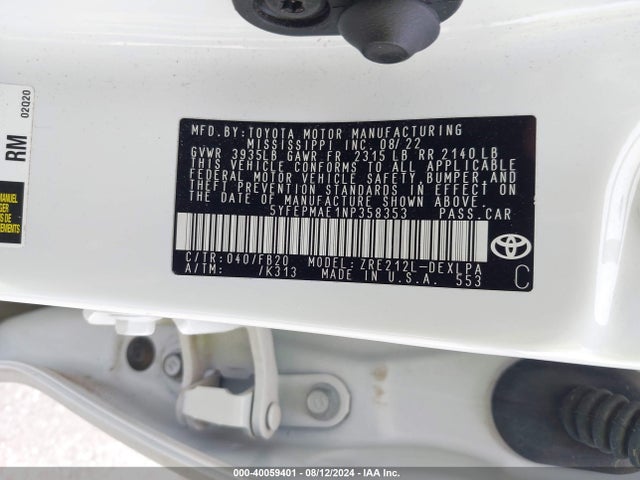 Toyota COROLLA LE 2022 5YFEPMAE1NP358353 Image 9