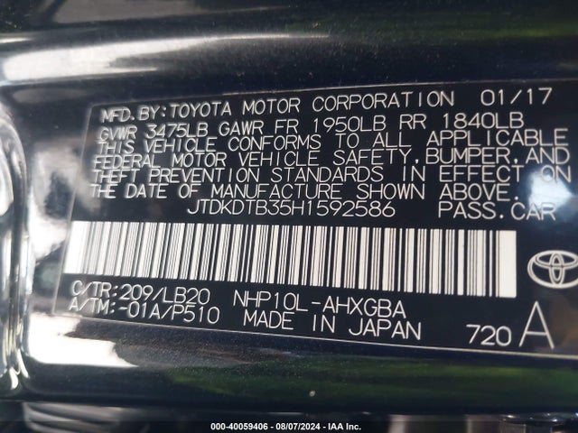 Toyota Prius C Four/one/three/two 2017 JTDKDTB35H1592586 Image 9