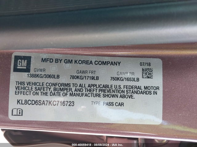 Chevrolet Spark 1lt Cvt 2019 KL8CD6SA7KC716723 Image 9