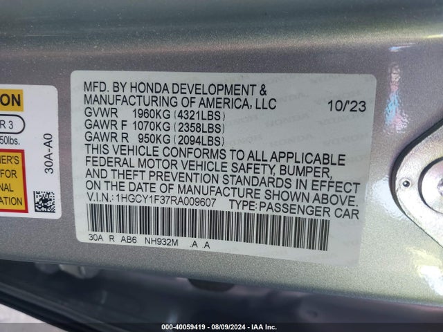 Honda ACCORD EX 2024 1HGCY1F37RA009607 Image 9