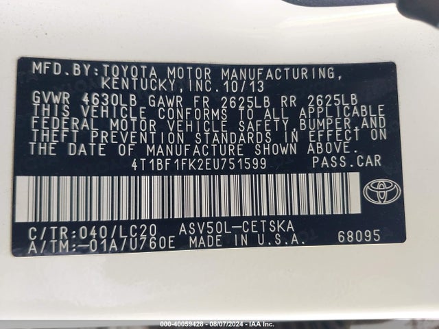 Toyota CAMRY SE 2014 4T1BF1FK2EU751599 Image 9