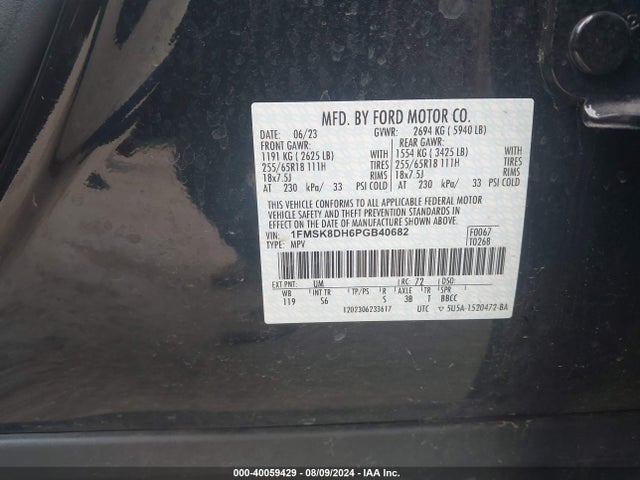 Ford EXPLORER XLT 2023 1FMSK8DH6PGB40682 Image 9