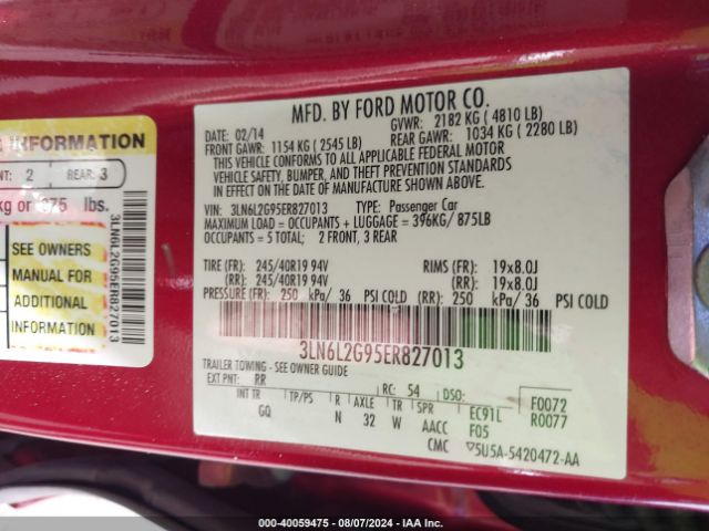 3LN6L2G95ER827013 Lincoln MKZ
