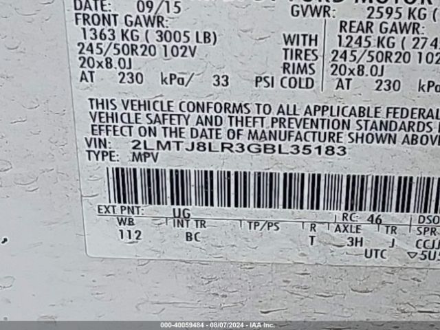 2LMTJ8LR3GBL35183 Lincoln Mkx Reserve