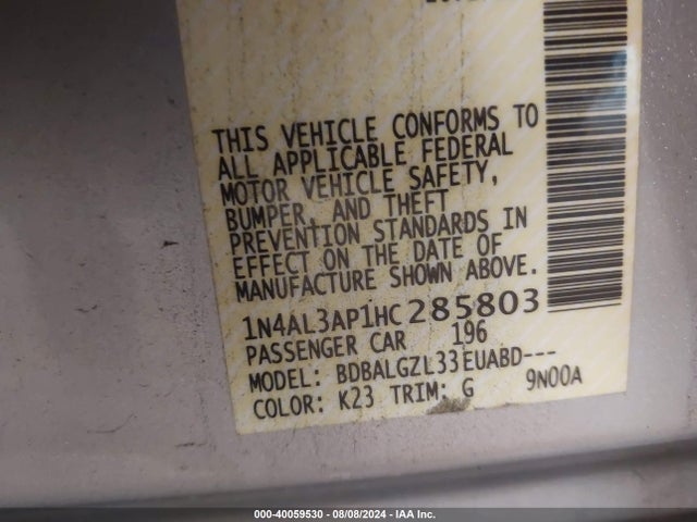 Nissan Altima 2.5 S 2017 1N4AL3AP1HC285803 Image 9