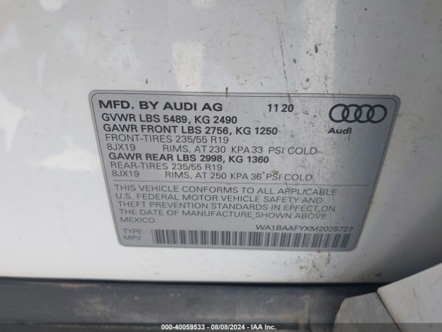 WA1BAAFYXM2025727 Audi Q5 Premium Plus 45 Tfsi Quattro S Tronic