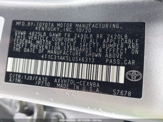 4T1C31AK5LU546313 Toyota Camry Le Hybrid