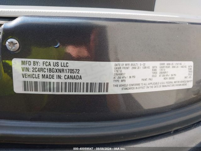 2C4RC1BGXNR170572 Chrysler Pacifica Touring L