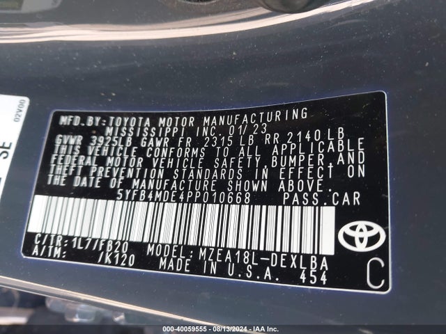Toyota COROLLA LE 2023 5YFB4MDE4PP010668 Image 9