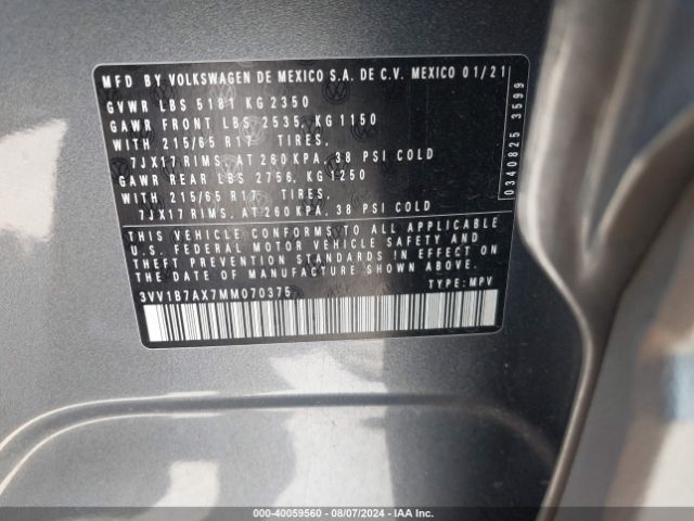 3VV1B7AX7MM070375 Volkswagen Tiguan 2.0t S
