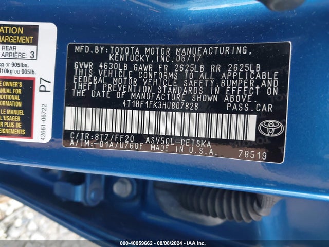 Toyota CAMRY SE 2017 4T1BF1FK3HU807828 Image 9