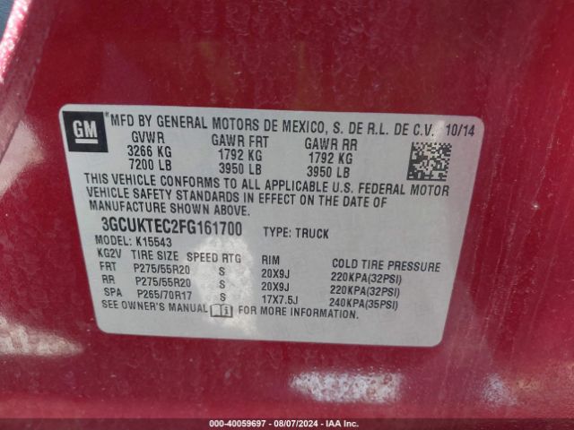 3GCUKTEC2FG161700 Chevrolet Silverado 1500 High Country