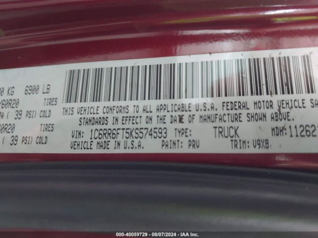 1C6RR6FT5KS574593 RAM 1500 Classic Express Quad Cab 4x2 6'4 Box