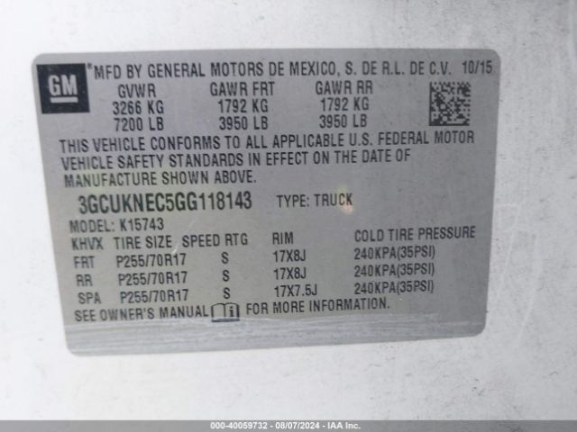 3GCUKNEC5GG118143 Chevrolet Silverado 1500 Wt