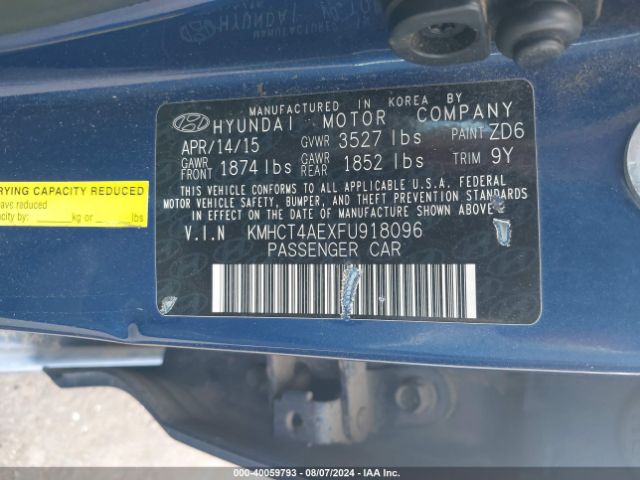 KMHCT4AEXFU918096 Hyundai ACCENT GLS