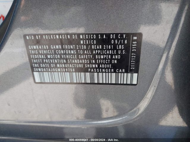 3VWD67AJ0GM389758 Volkswagen Jetta 1.4t Se