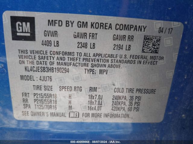 KL4CJESB3HB190294 Buick Encore Preferred