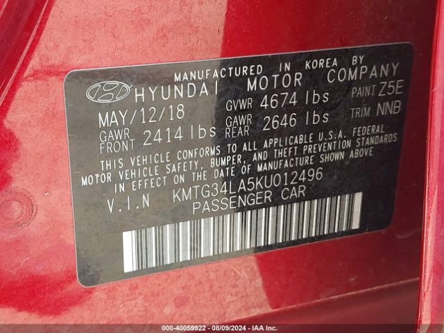 KMTG34LA5KU012496 Genesis G70 2.0t Advanced